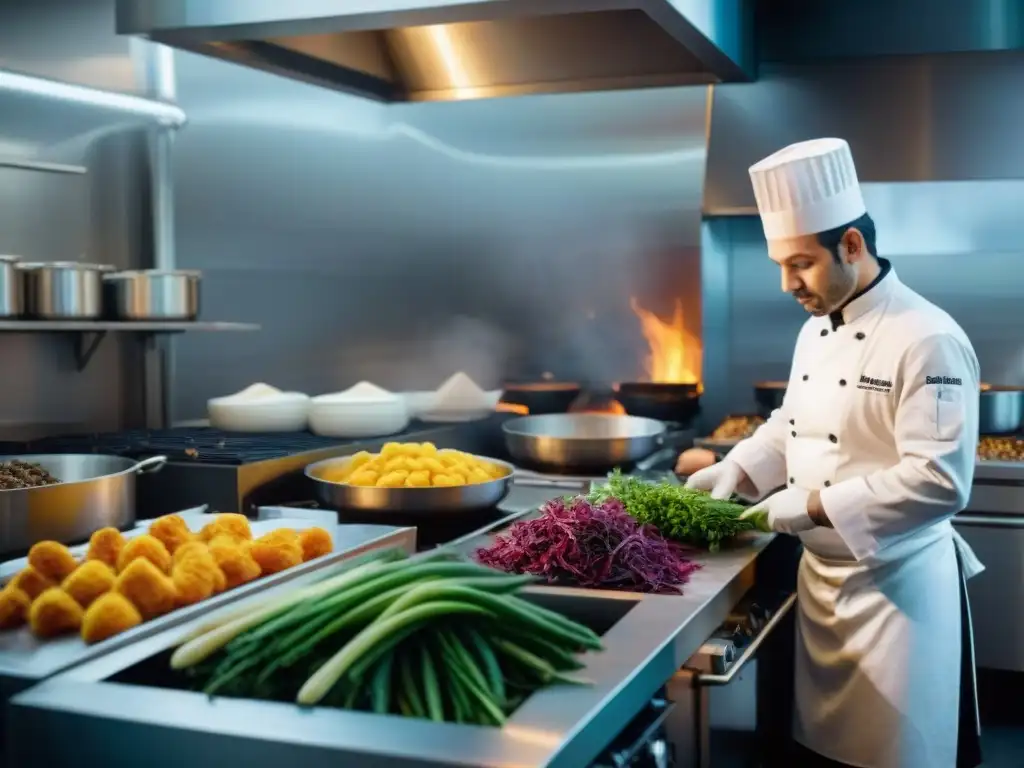 Chef cocinando con productos frescos en restaurante gourmet con compostaje