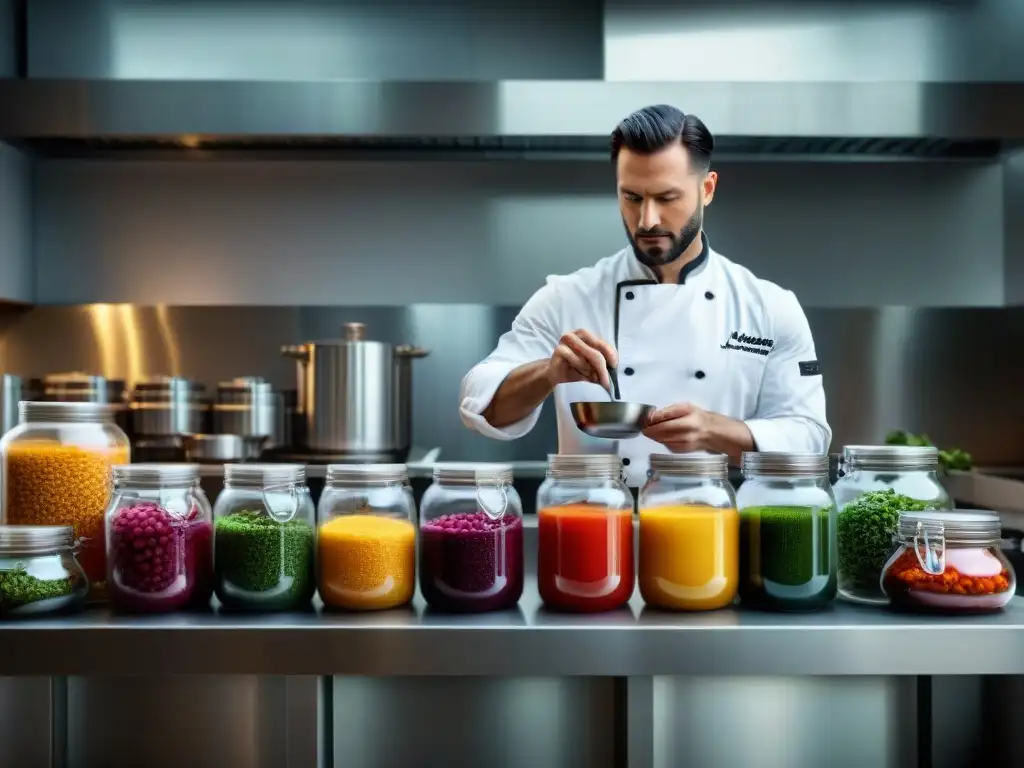 Un chef profesional cuidando con precisión la fermentación en una cocina moderna