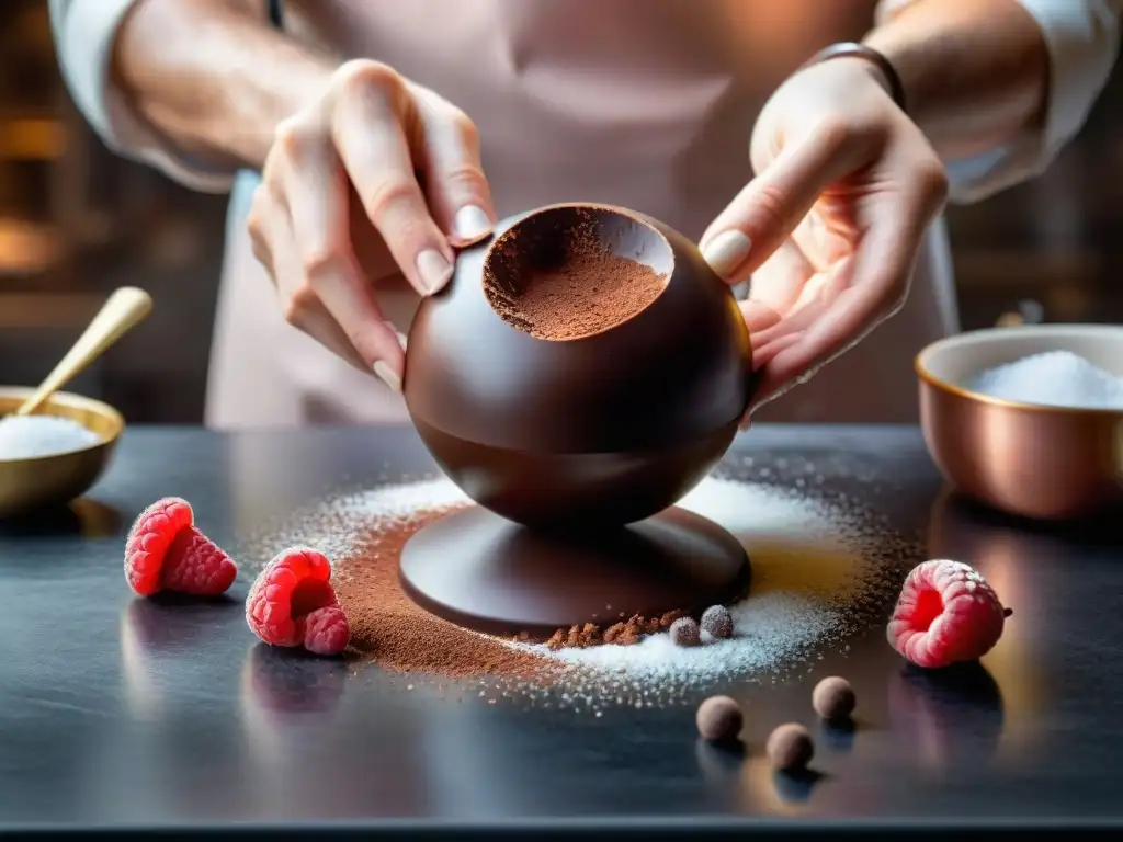 Chocolateros artesanales crean sabores únicos en escena detallada y realista de elaboración de trufa de chocolate