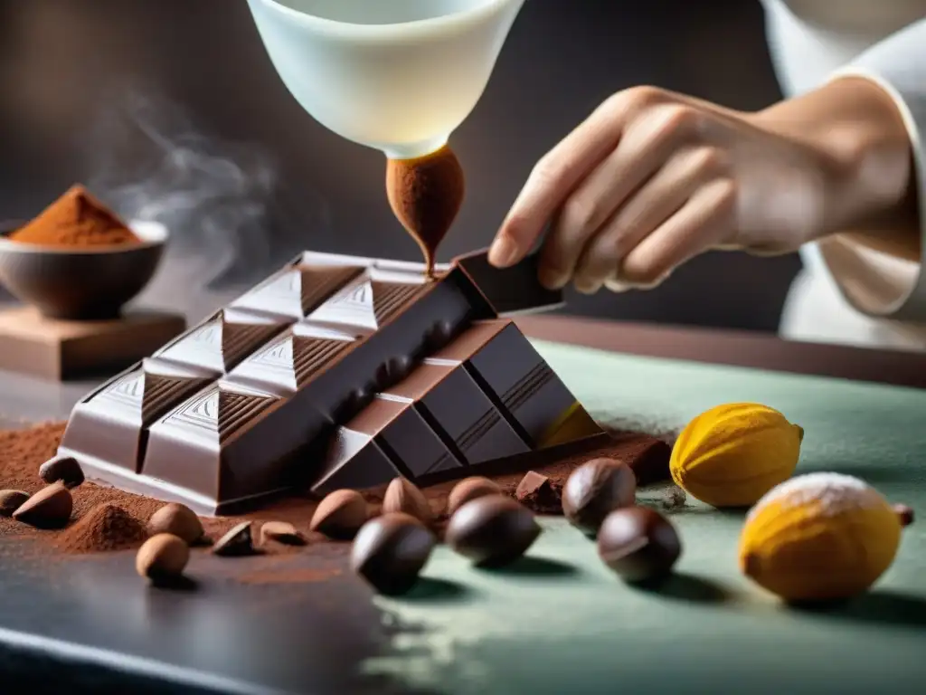 Chocolateros artesanales tradicionales innovadores crean una deliciosa obra maestra de chocolate