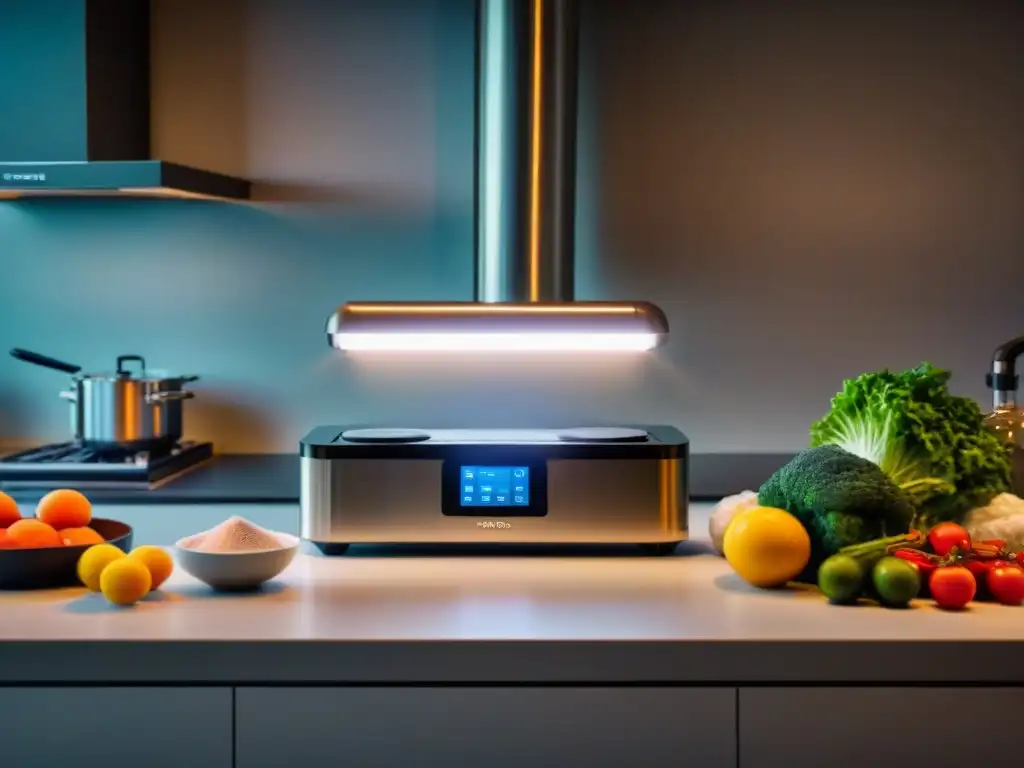 Cocina vacío de chefs innovando con equipos de sous vide de última generación en un ambiente profesional y acogedor