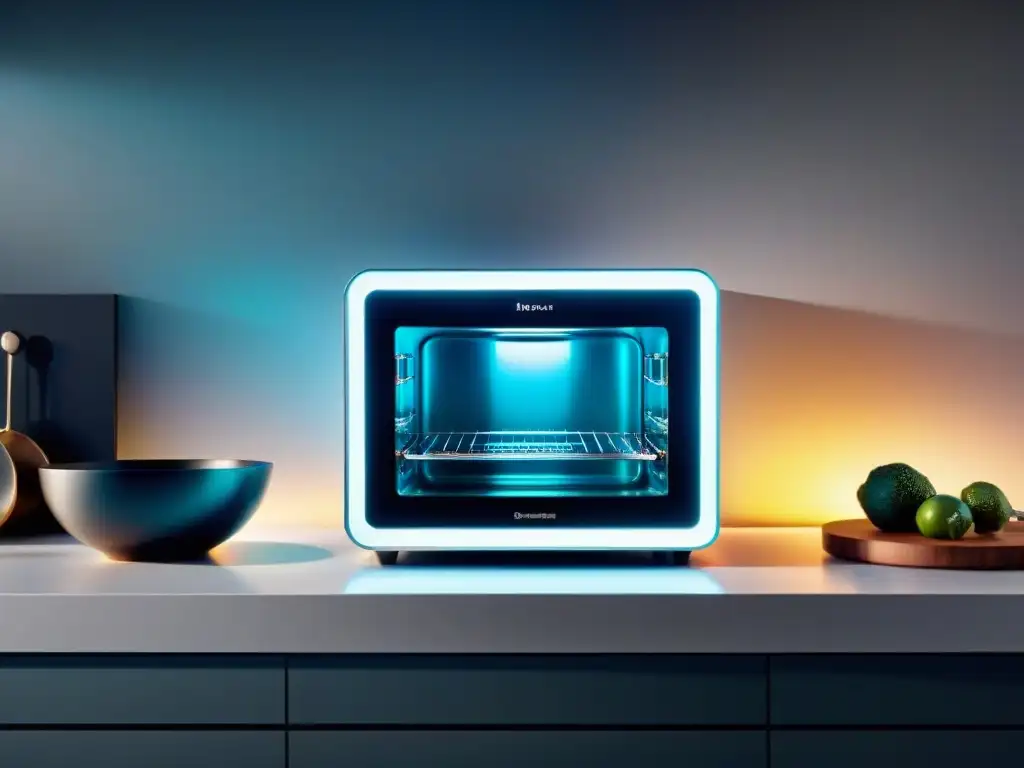 Una cocina futurista con gadgets de cocina innovadores, tecnología avanzada y diseño moderno