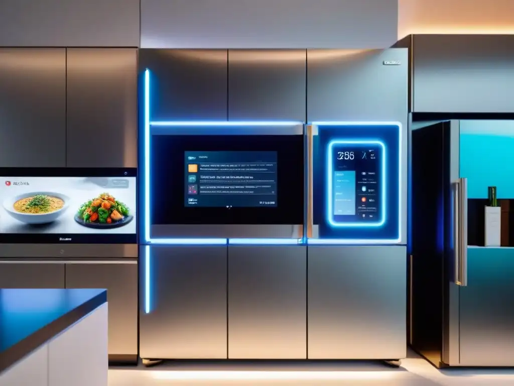 Cocina inteligente futurista con gadgets de alta tecnología en varios idiomas culinarios