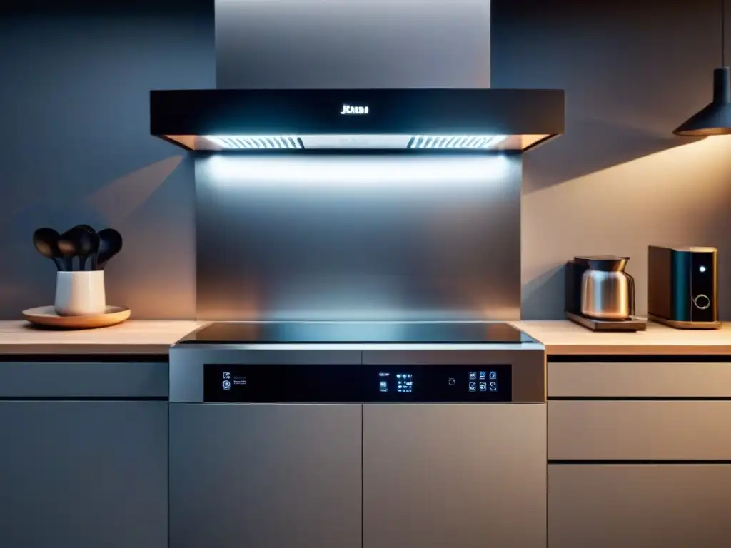 Una cocina inteligente futurista con gadgets de última generación integrados en el diseño, exudando innovación y elegancia