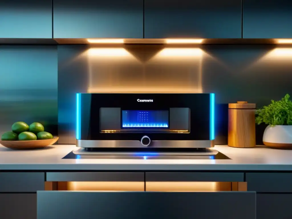 Cocina moderna con gadgets de cocina innovadores en un diseño futurista y minimalista