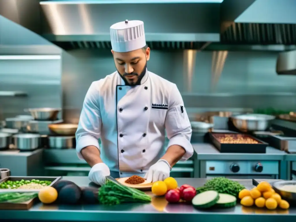 Cocina de restaurante moderno con chefs de diversas culturas trabajando juntos