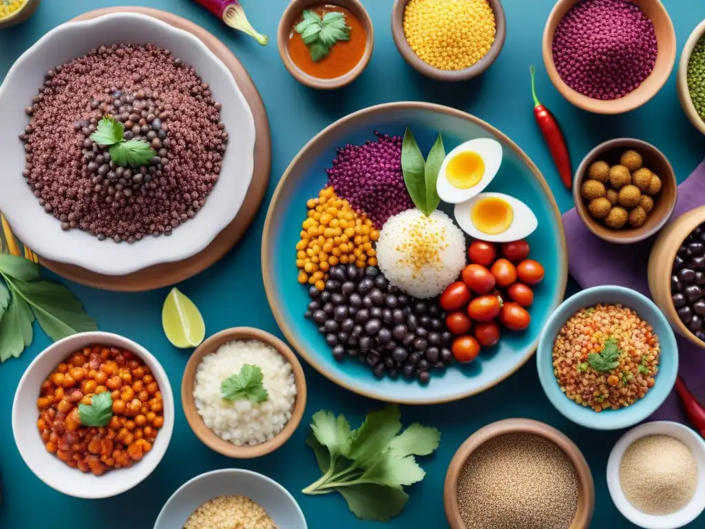 Una colorida escena de la comida callejera peruana gourmet, con chefs preparando platos tradicionales entre puestos vibrantes y aromas tentadores