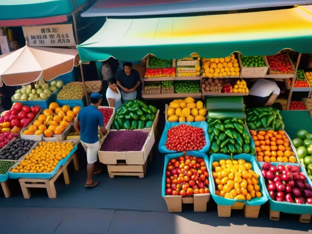 Coloridas joyas culinarias en mercados locales: puestos rebosantes de frutas exóticas, especias fragantes y productos frescos