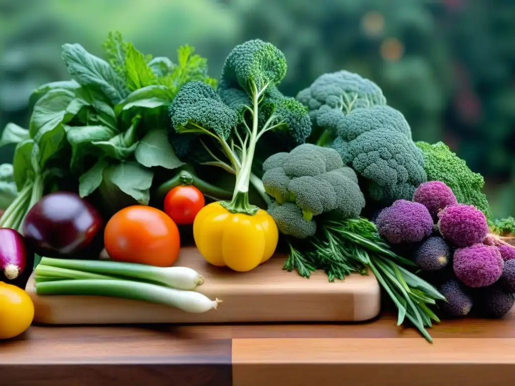 Coloridas verduras y hierbas en tabla de madera para técnicas fermentación conserva principiantes