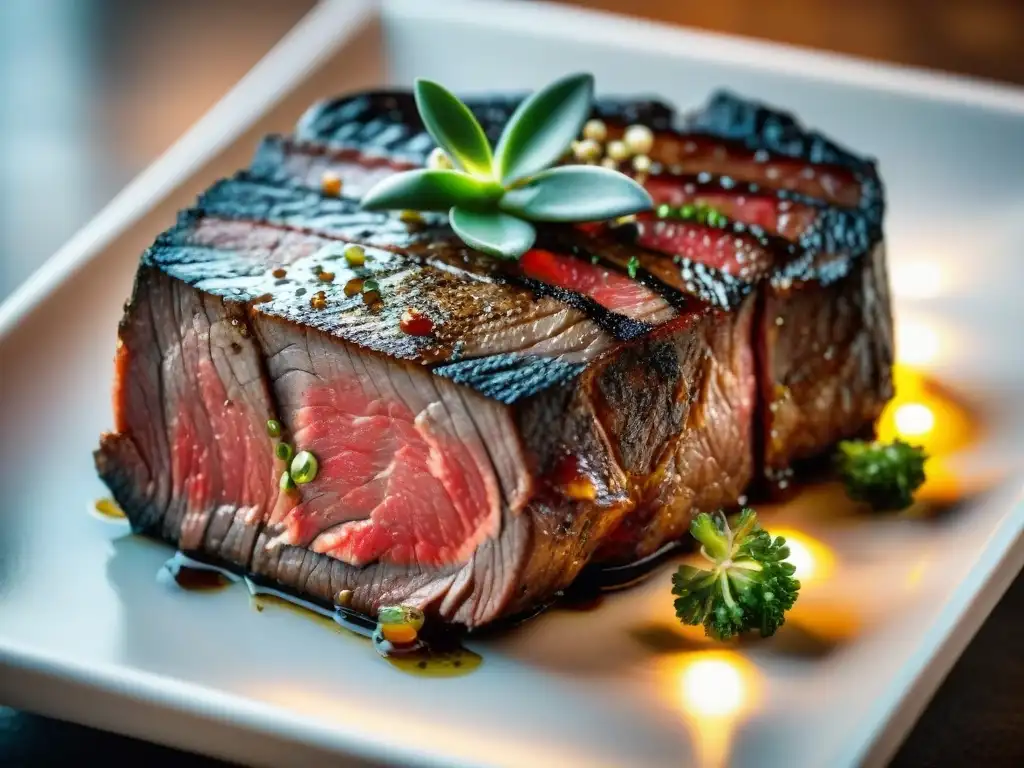 Deliciosos cortes de carne: Wagyu marbré vs Angus magro Comparativa de carnes gourmet: suculentos cortes de carne, Wagyu marmoleado y Angus magro, perfectamente cocidos y adornados con hierbas frescas