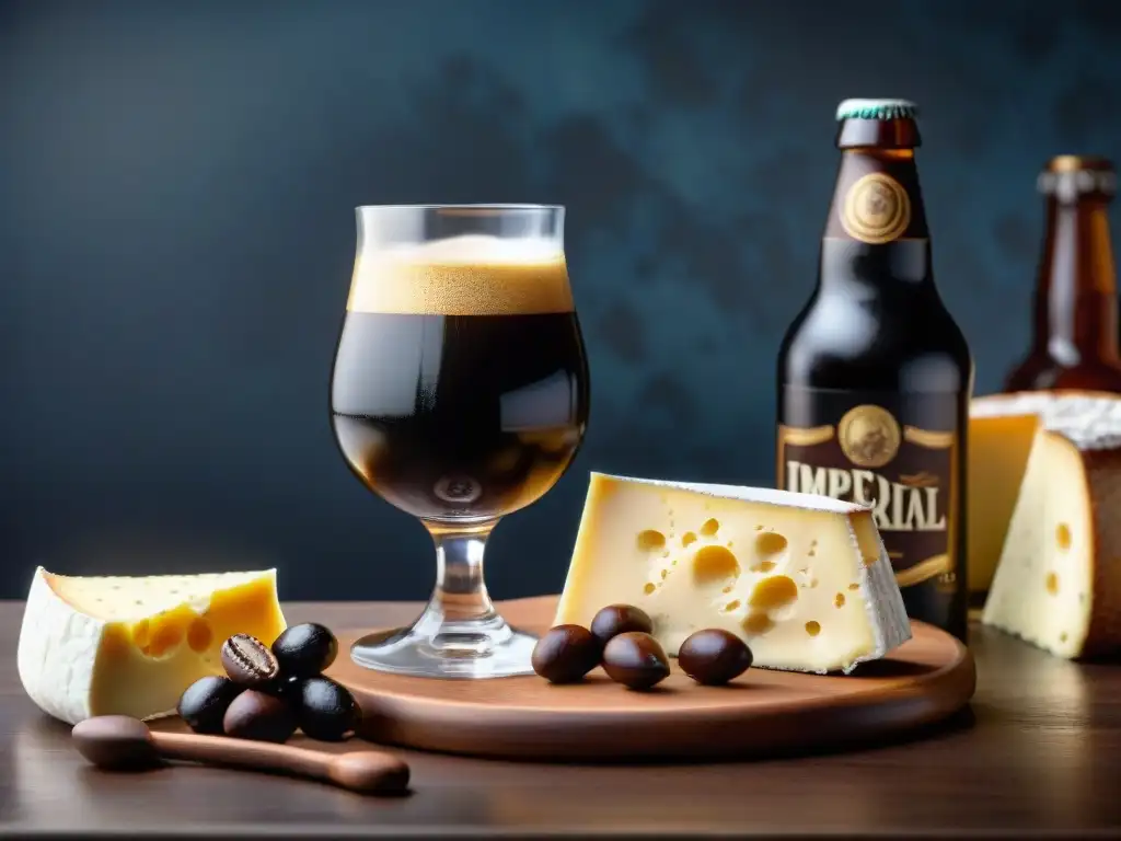 Una composición exquisita con cerveza Imperial Stout, quesos, chocolate y café