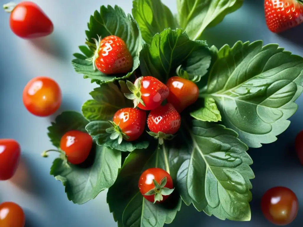 Una composición vibrante de ingredientes frescos capturados con tendencias fotografía gastronómica innovadoras