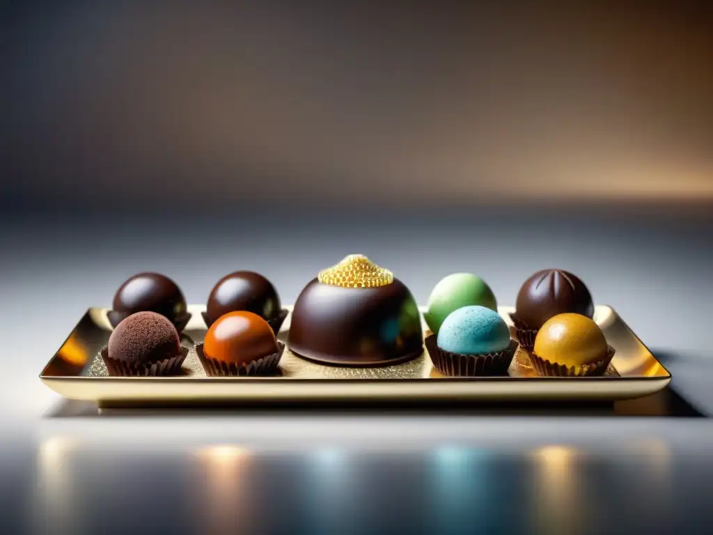 Un deleite visual: Chocolates artesanales multisensorial gourmet en exquisito plato moderno