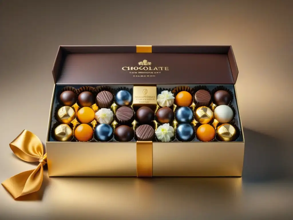 Delicada caja de chocolates abierta, revelando una variedad exquisita