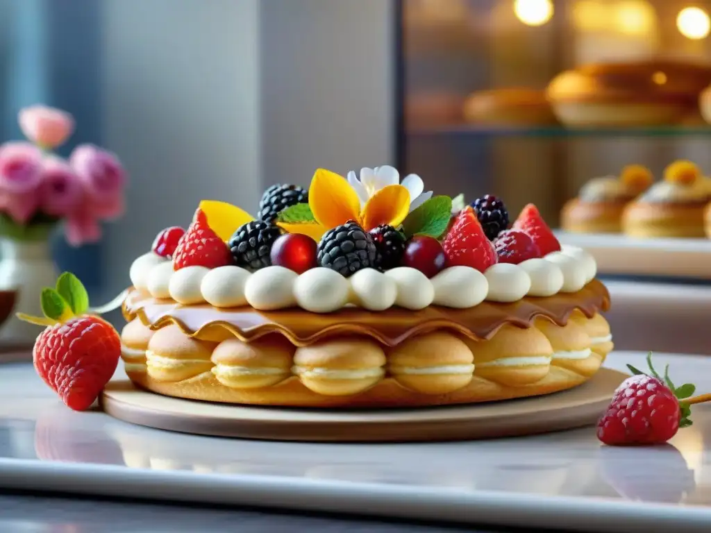 Delicados placeres franceses choux à la crème, exquisitamente detallados en una pastelería parisina