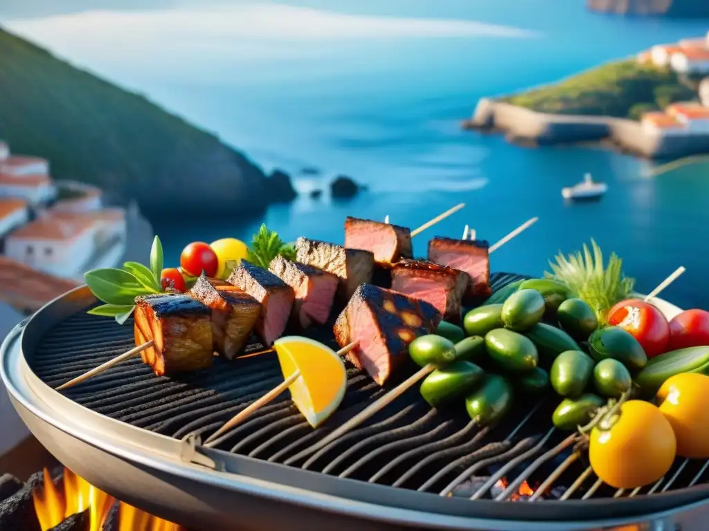 Una deliciosa Barbacoa Portuguesa espetada Madeirense en una terraza junto al mar