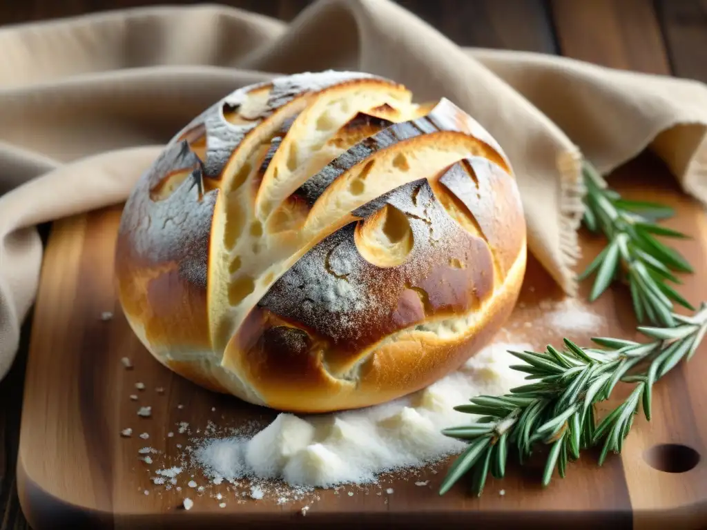 Deliciosa hogaza de pan de masa madre con corteza perfecta y decoración gourmet