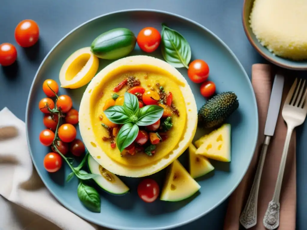 Una deliciosa polenta gourmet mediterránea con vegetales asados y coloridos