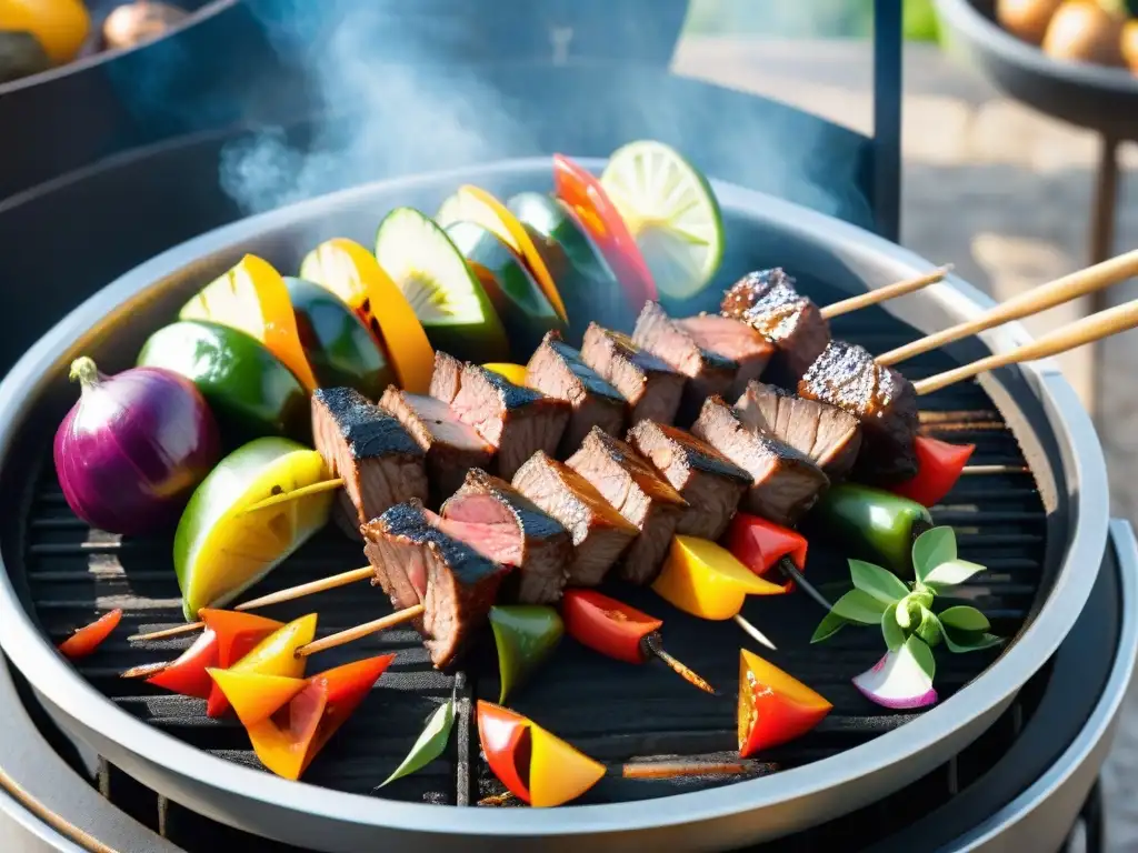 Deliciosa barbacoa Portuguesa espetada Madeirense con carne y verduras en un entorno pintoresco y soleado