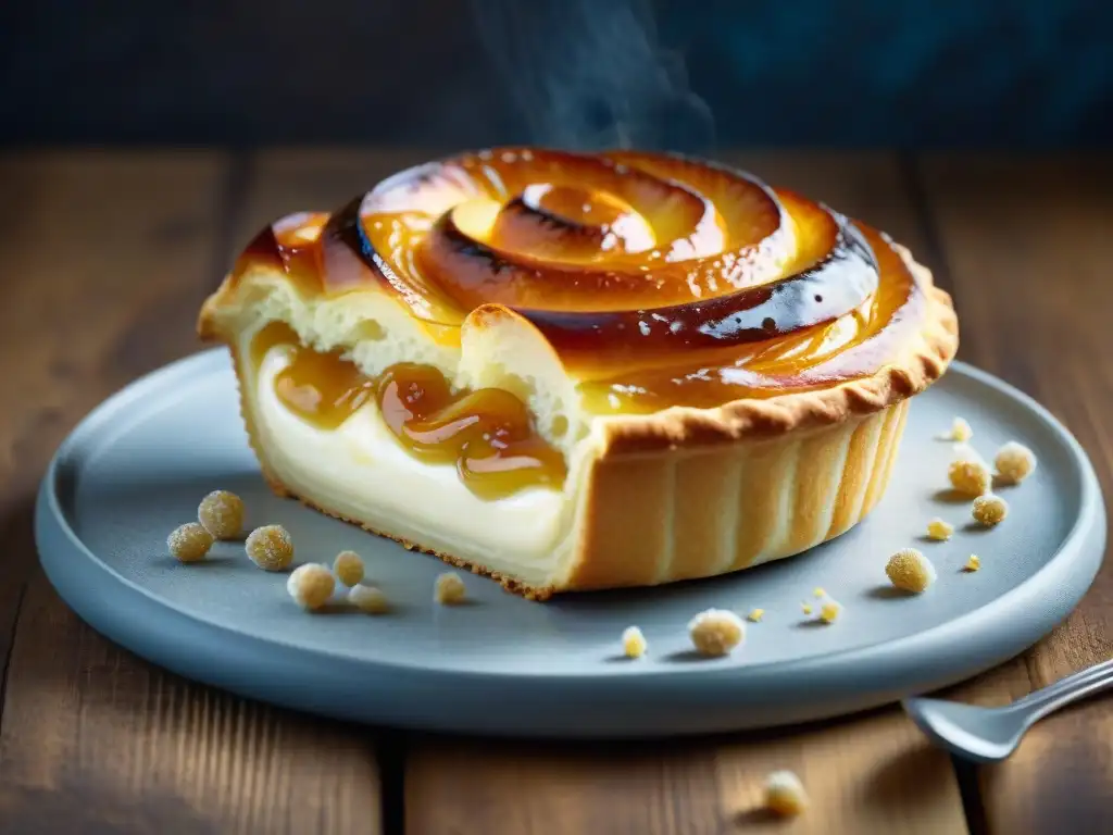 Deliciosa receta auténtica KouignAmann mantequilla, con capas doradas y textura crujiente, en una mesa rústica