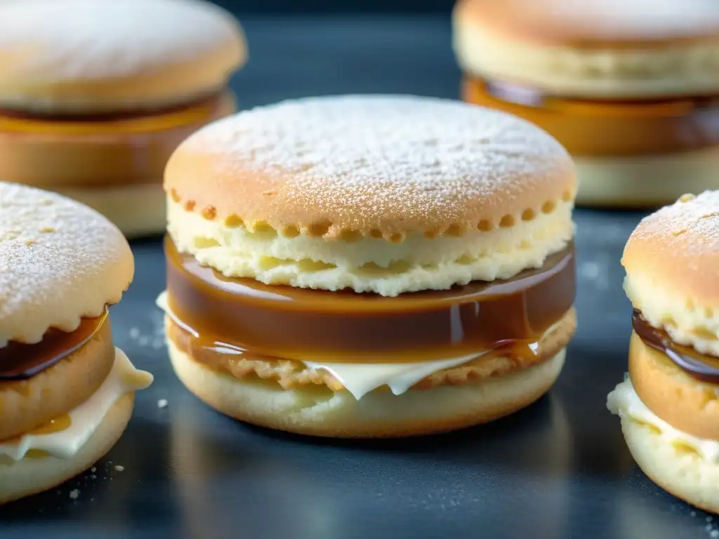 Delicioso alfajor argentino recién horneado con dulce de leche, listo para saborear