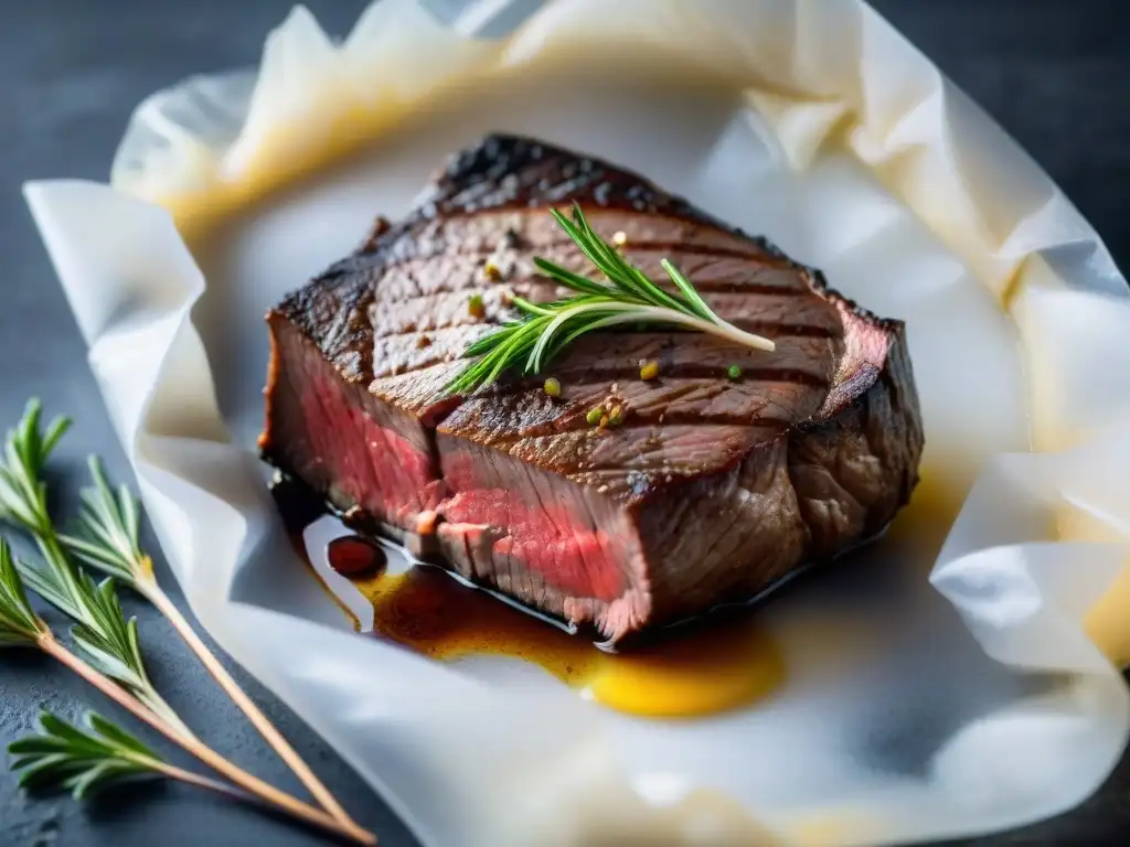 Delicioso filete cocinado a baja temperatura en baño María con cocina Sous Vide a baja temperatura