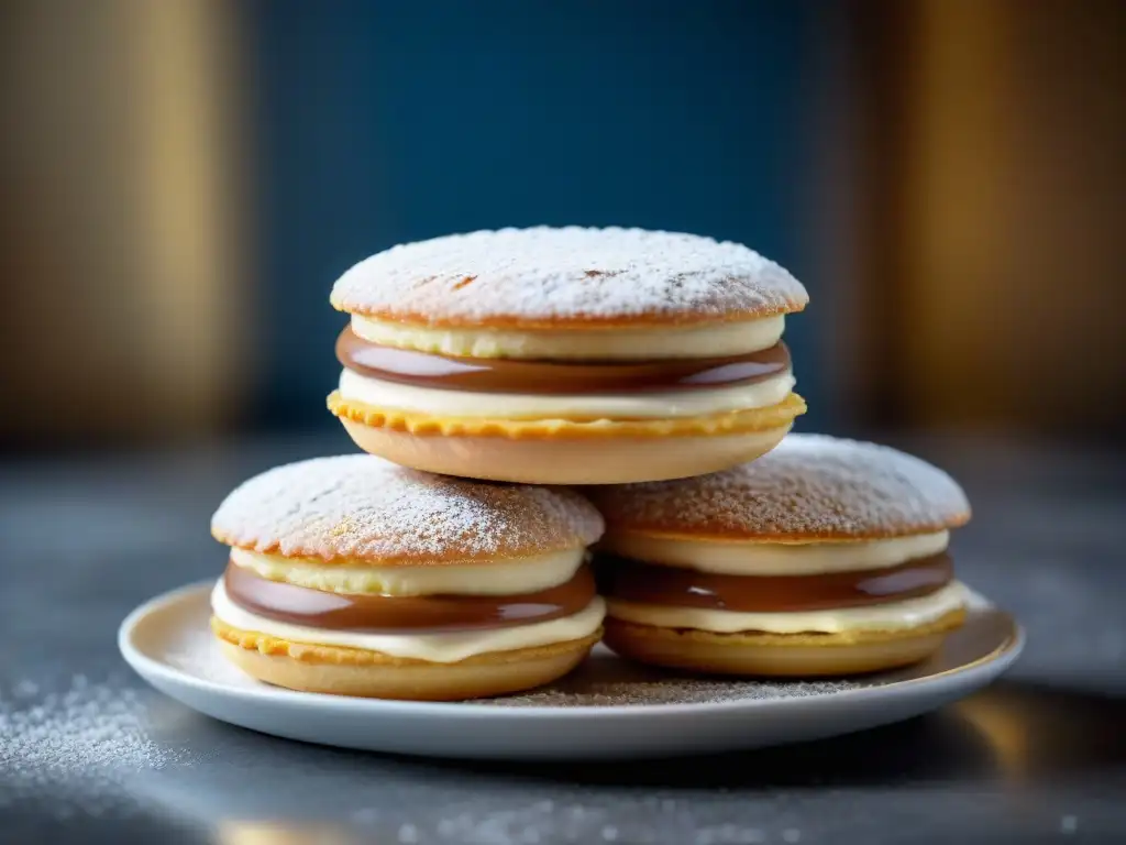 Deliciosos alfajores argentinos recién horneados con dulce de leche