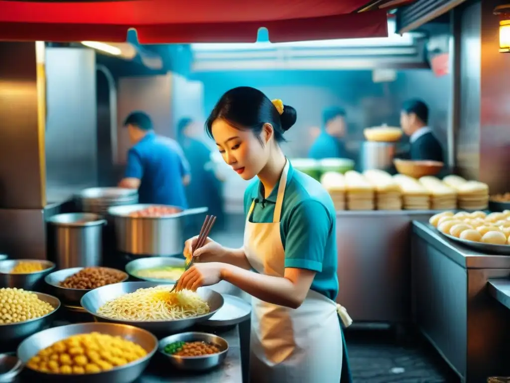 Desayuno callejero global redefiniendo: Vendedor de Jianbing en animado mercado de comida callejera en China