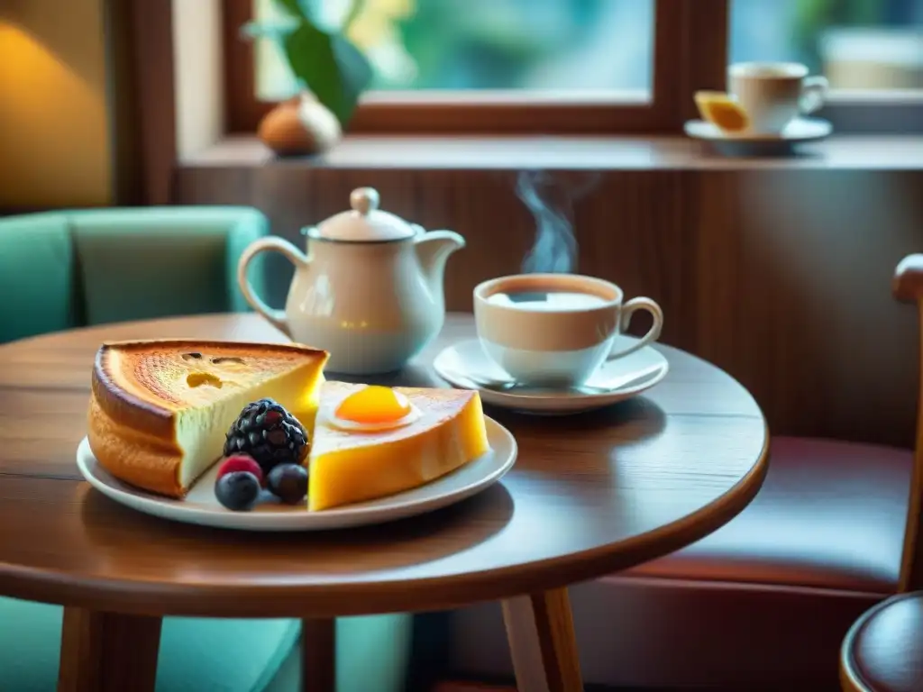 Un desayuno gourmet encantador en una de las mejores cafeterías, con exquisitos acompañamientos y café perfectamente preparado