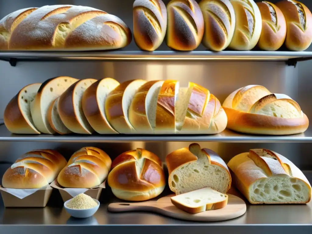 Detallada evolución del pan desde antigüedad, mostrando variedades históricas hasta pan moderno como baguettes y panes de masa madre