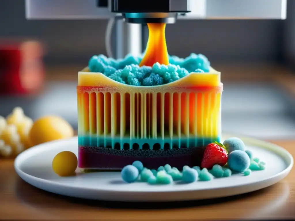 Detalle asombroso de impresión 3D de alimentos: diseño vibrante y detallado de postre