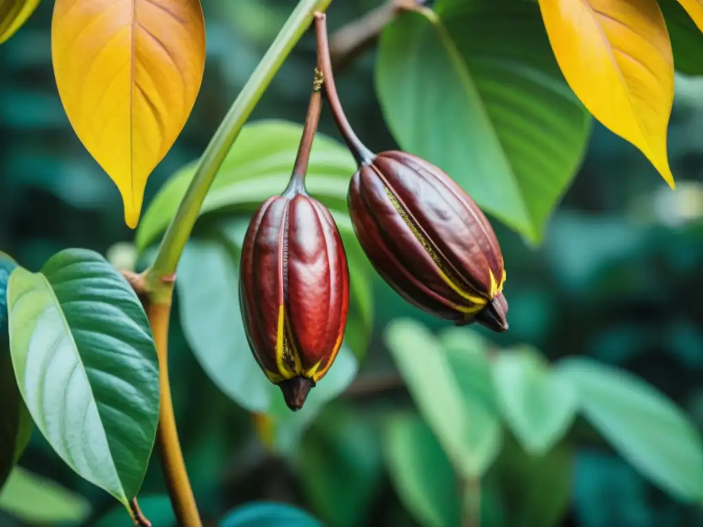 Detalle asombroso de cacao en selva tropical