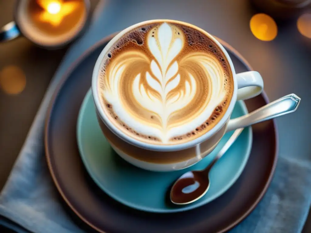 Detalle de cappuccino casero con espuma perfecta y crema dorada brillante