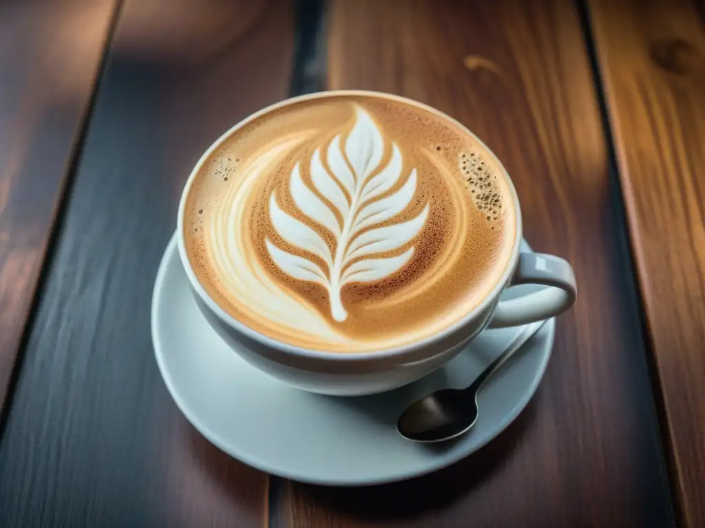 Detalle impresionante de un cappuccino con espuma perfecta en casa