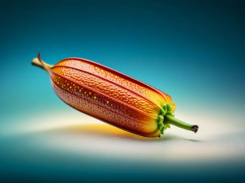 Detalle macro de vaina de vainilla abierta, semillas e interior brillante, ideal para fotografía macro ingredientes cocina gourmet