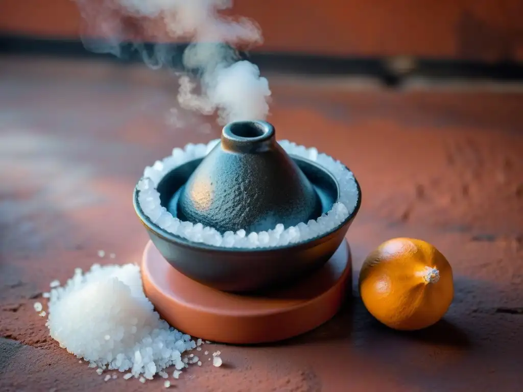 Detalle de Sal de Colima en molcajete, tradición y autenticidad en la cocina mexicana