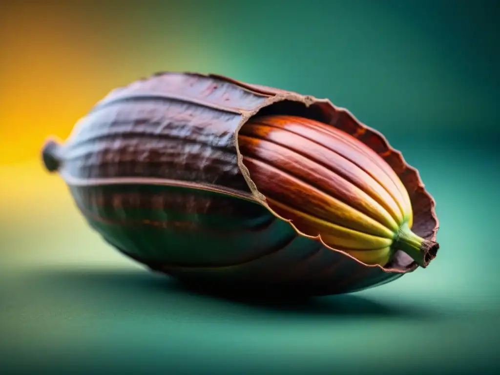 Detalles vibrantes de una vaina de cacao de calidad autenticidad para chocolate beantobar