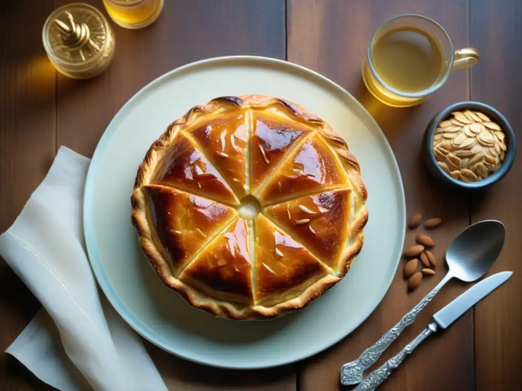 Una Galette des Rois dorada y delicada, con corona de almendras, relleno de crema y tradición Galette des Rois Francia