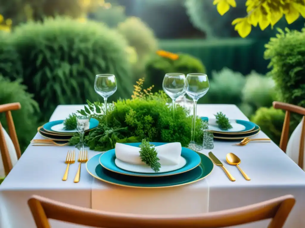 Un elegante banquete vegano en un jardín de lujo