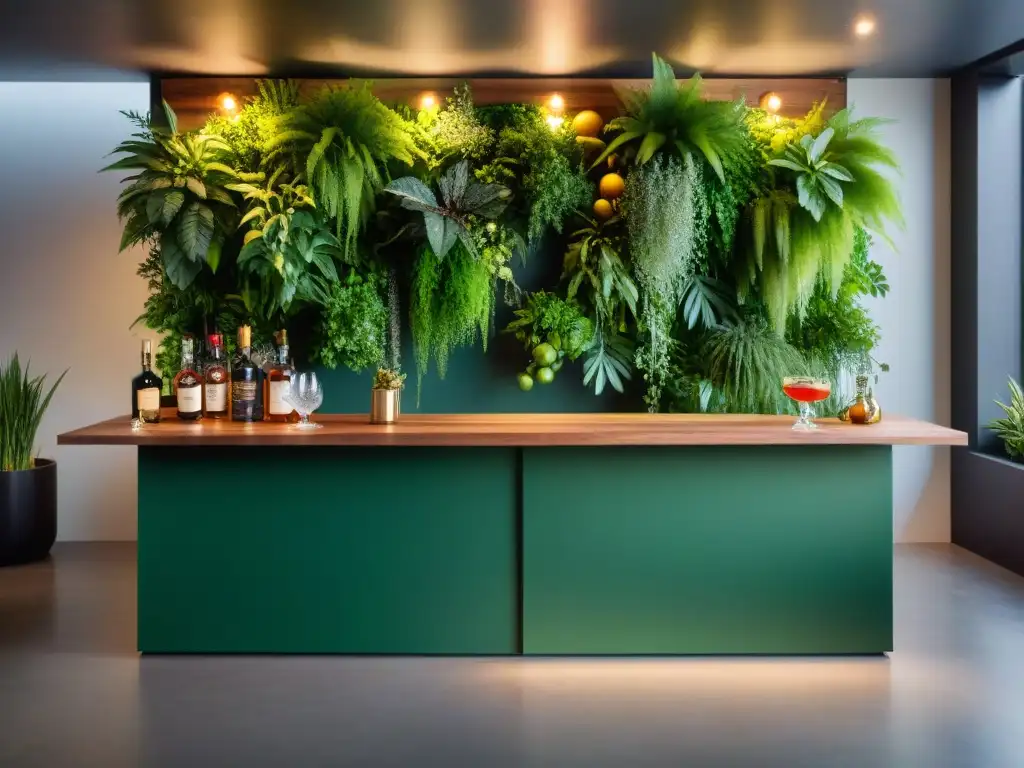 Un elegante bar ecofriendly con ingredientes orgánicos y diseño sostenible para cocteles gourmet