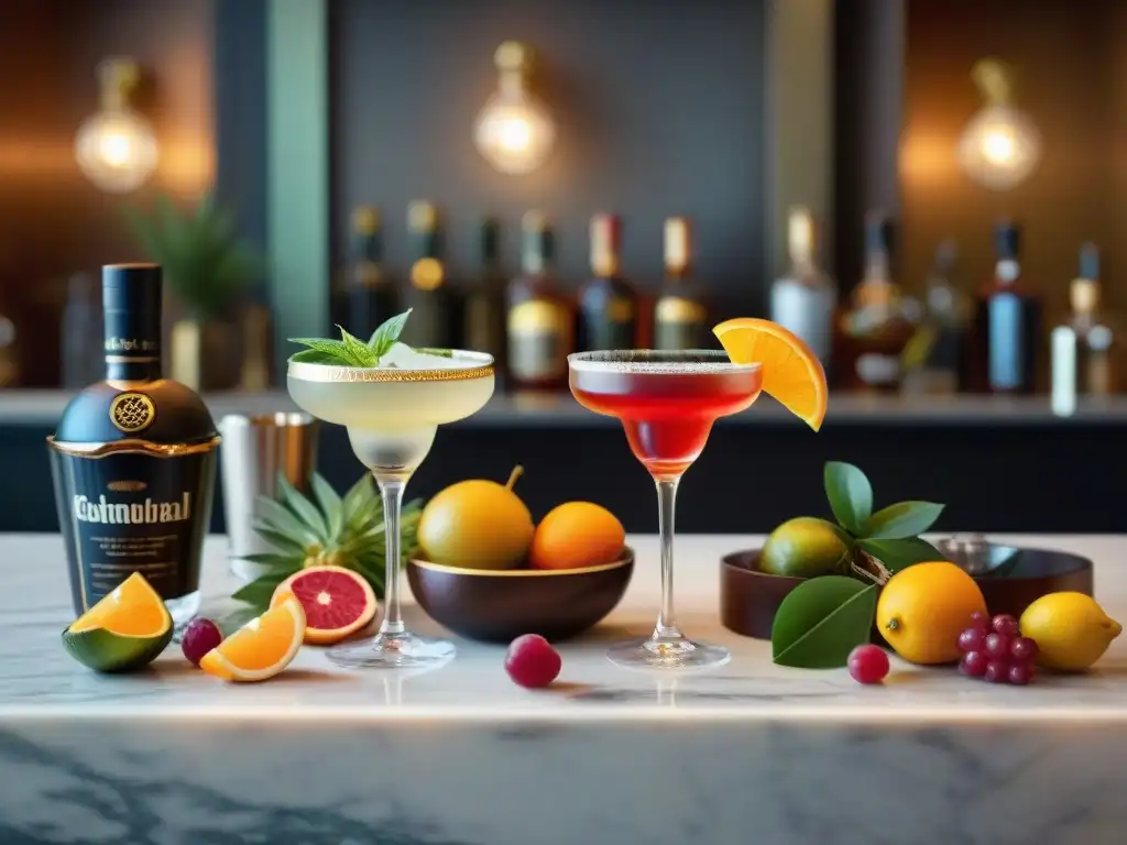 Una elegante barra de cocteles con cocteles temáticos para celebraciones gourmet