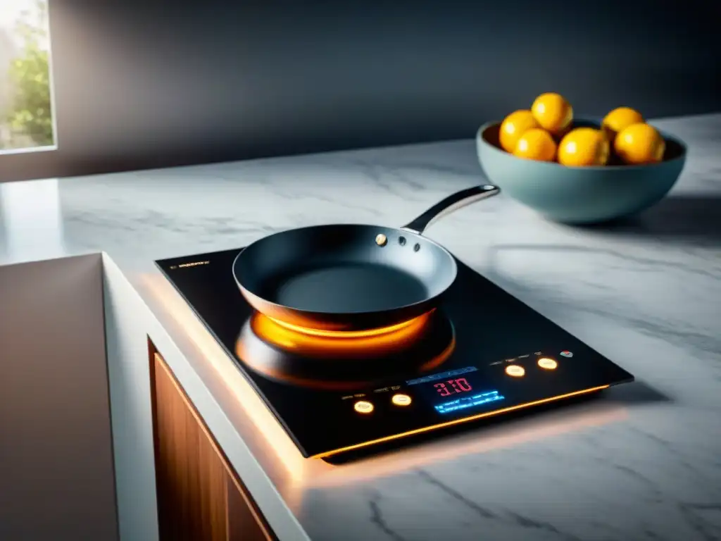 Un elegante cooktop de inducción de alta gama en una lujosa cocina moderna