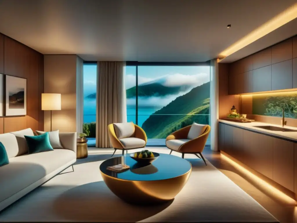 Un elegante y detallado espacio de hotel con cocina fusion en hoteles gourmet, mesa elegante y platos exquisitos