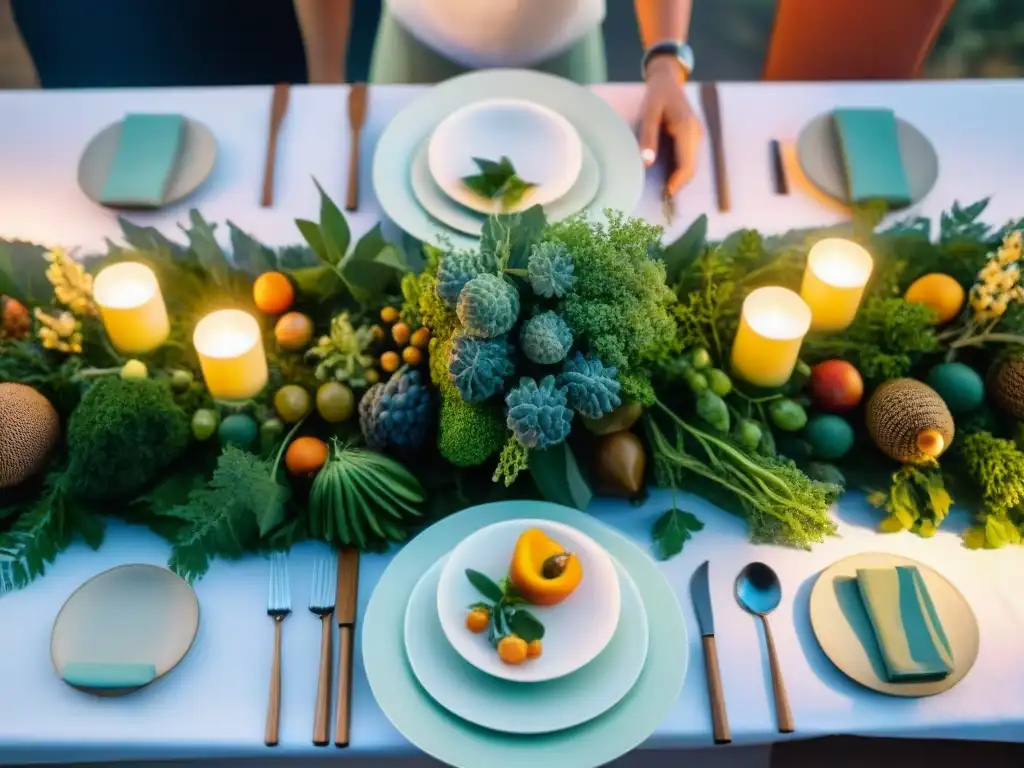 Una elegante mesa de banquete con alimentos orgánicos en un evento sostenible