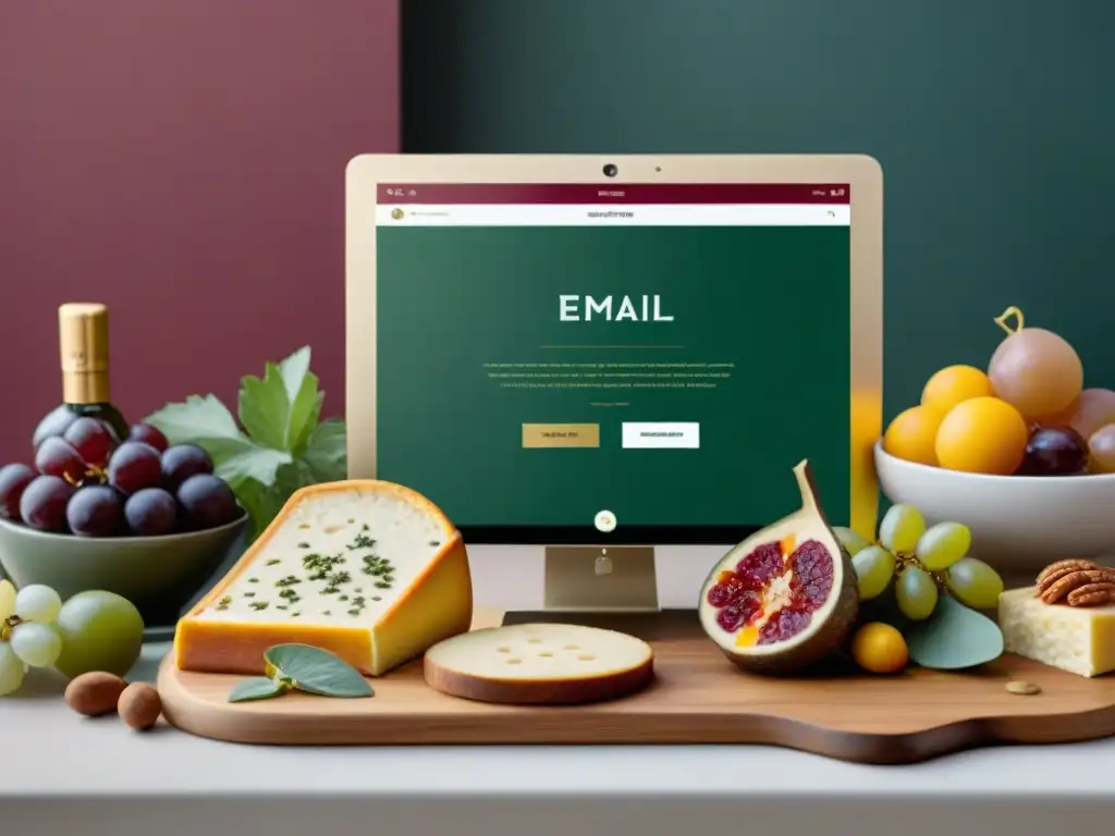 Un elegante panel de control de email marketing para delicatessen, con gráficos detallados y una paleta de colores lujosos