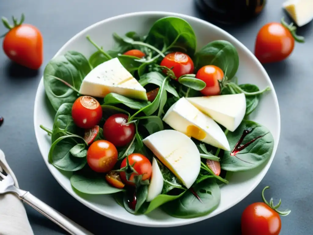 Ensalada gourmet con balsámico: frescura y sabor Una ensalada gourmet con aderezo de vinagre balsámico, perfecta para recetas originales