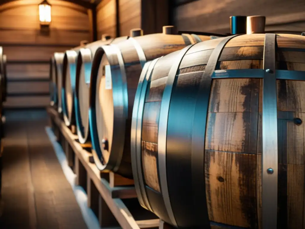 Envejecimiento meticuloso de barrica de madera para vinagre balsámico gourmet, resaltando la artesanía y tradición