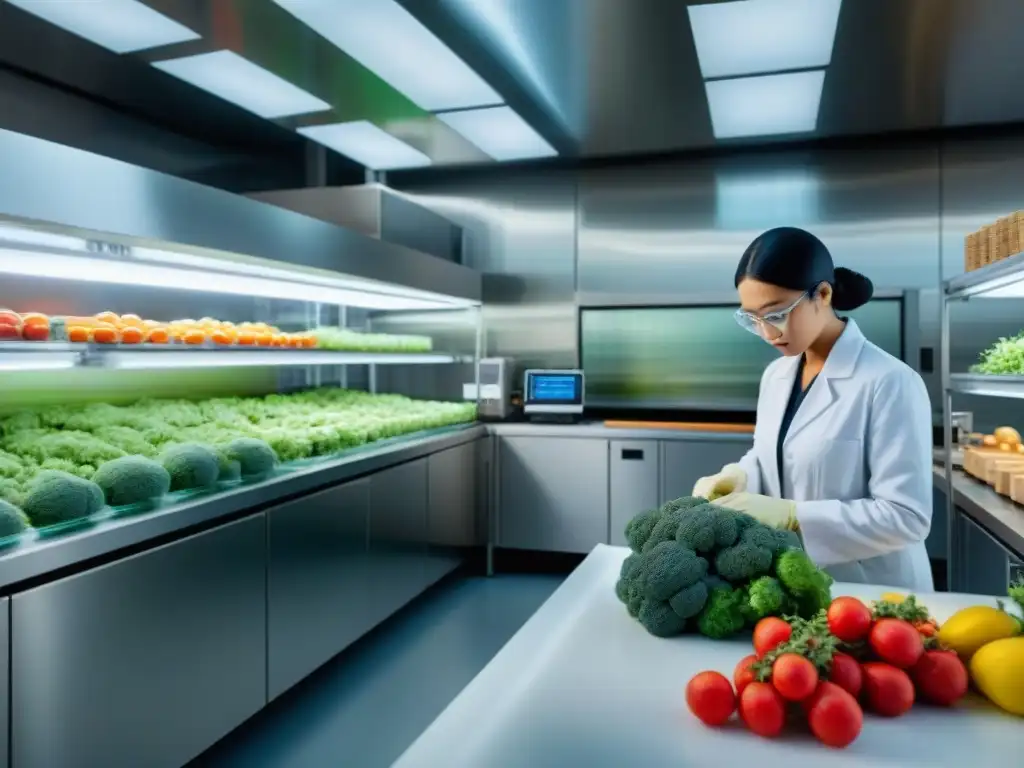 Equipo de científicos en laboratorio moderno conservando alimentos