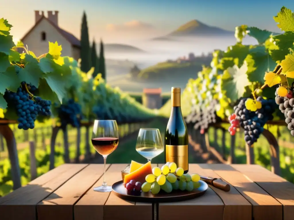 Exclusiva cata de vinos en viñedo soleado Una escena de catas privadas de vino en un viñedo soleado, con uvas maduras y exclusividad