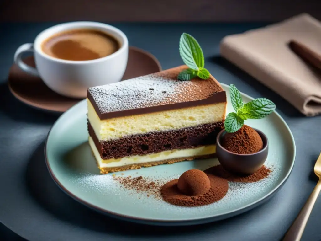 Una escena exquisita de maridaje café gourmet postres deliciosos con tiramisú y café